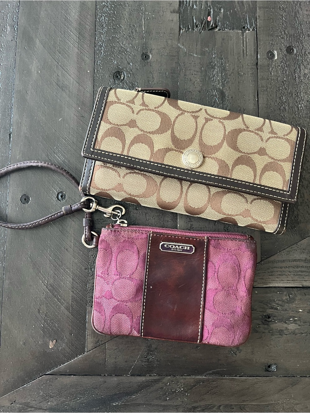 Coach Pink Signature Canvas Wristlet with Tan Signature Wallet Bundle - AS IS!